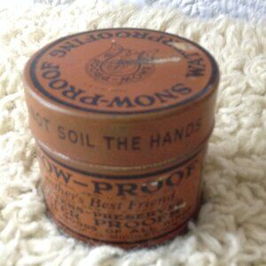 VTG/ANTIQUE Snow Proof Leather's Best friend Litho tin; 1930's New York Company